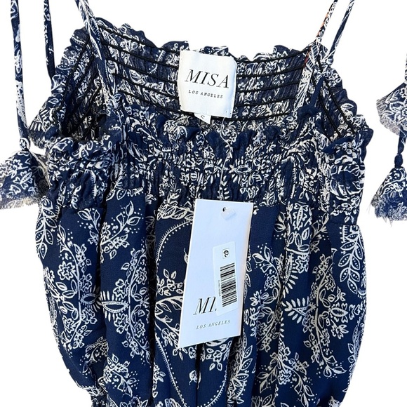 Misa Los Angeles Smocked Midi Dress Navy Multi Print Small NWT Boho Festival - Picture 4 of 5